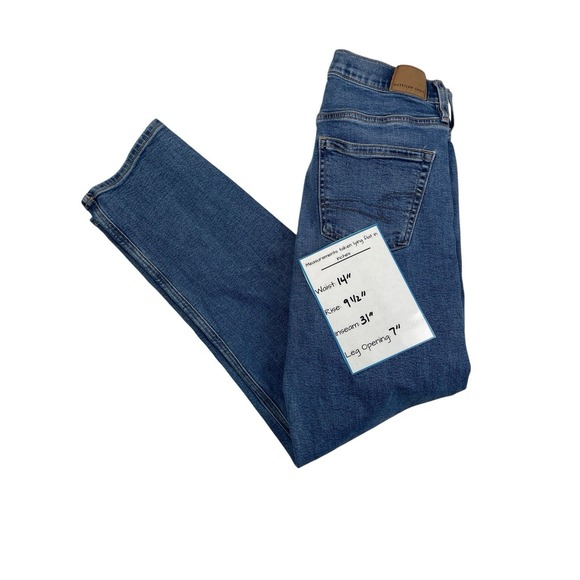 American Eagle 90's Straight Jeans Women's 0 Blue Denim Stretch Medium Wash - Picture 3 of 9